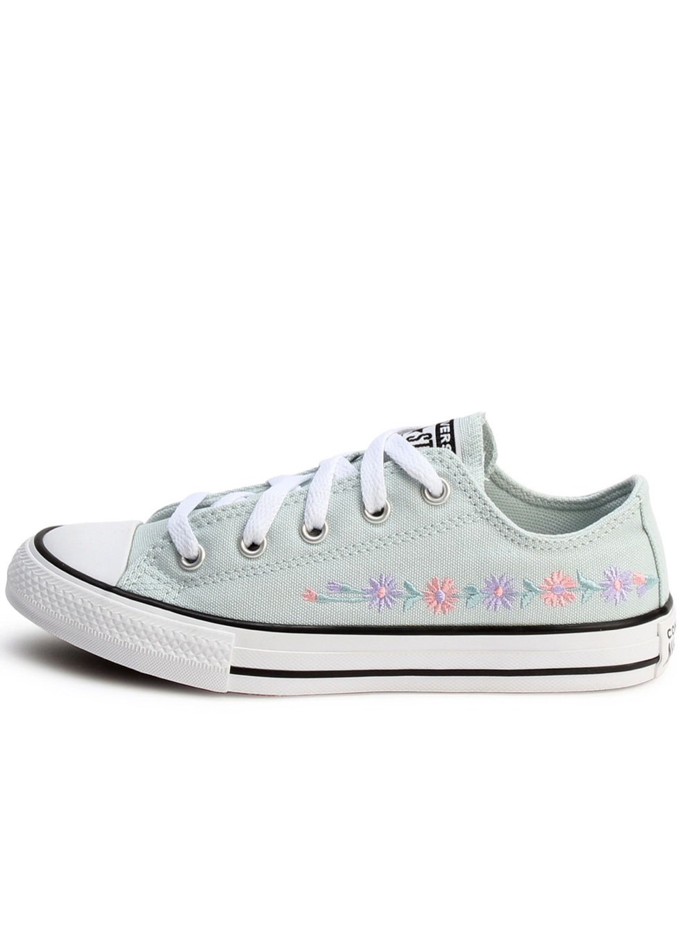 Converse Kids Chuck Taylor Mint Green with Flowers | Converse low tops flowers